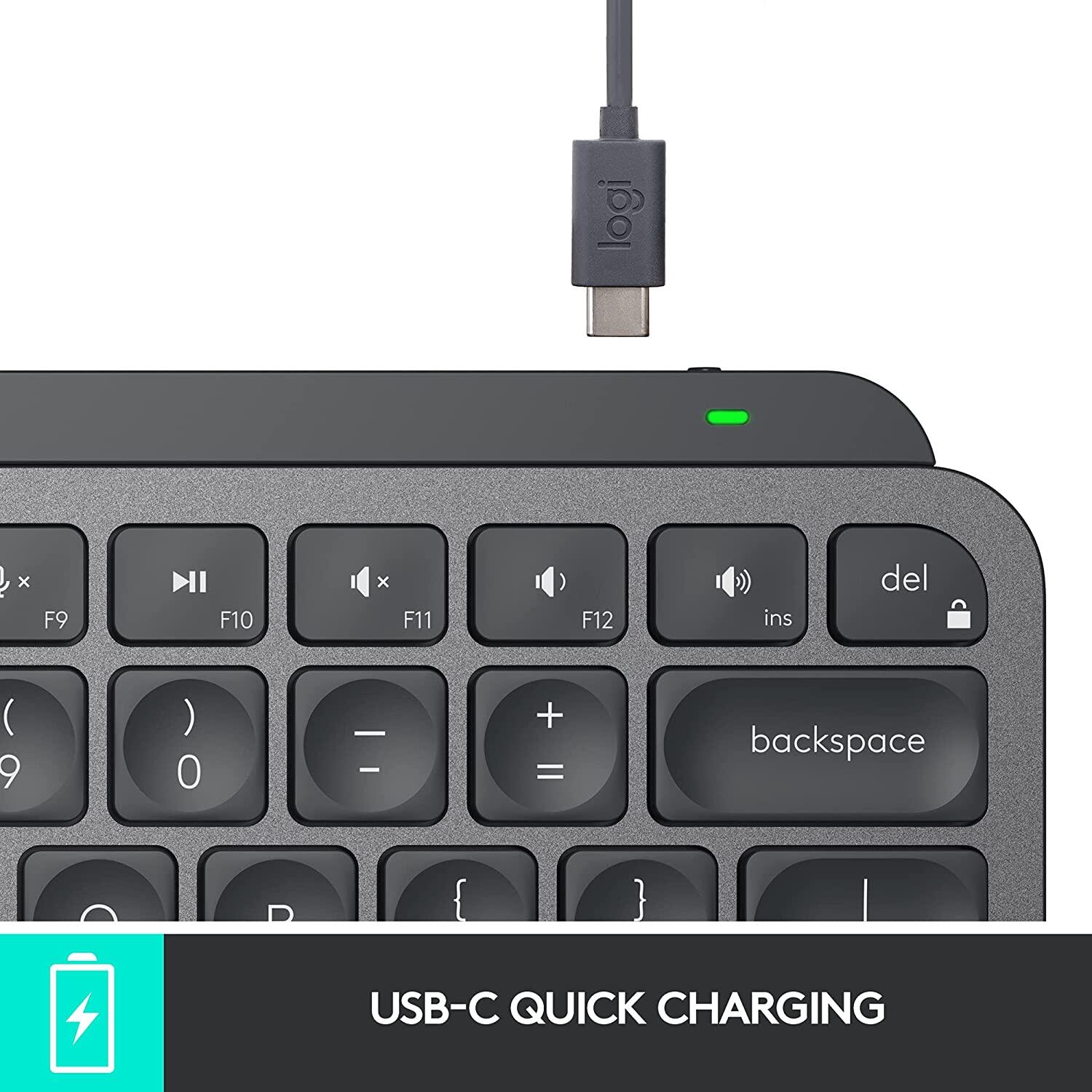 Logitech MX KEYS & MX Keys Mini Minimalist Wireless Illuminated Keyboard Graphite - Bluetooth Keyboard ( 920-010505 )